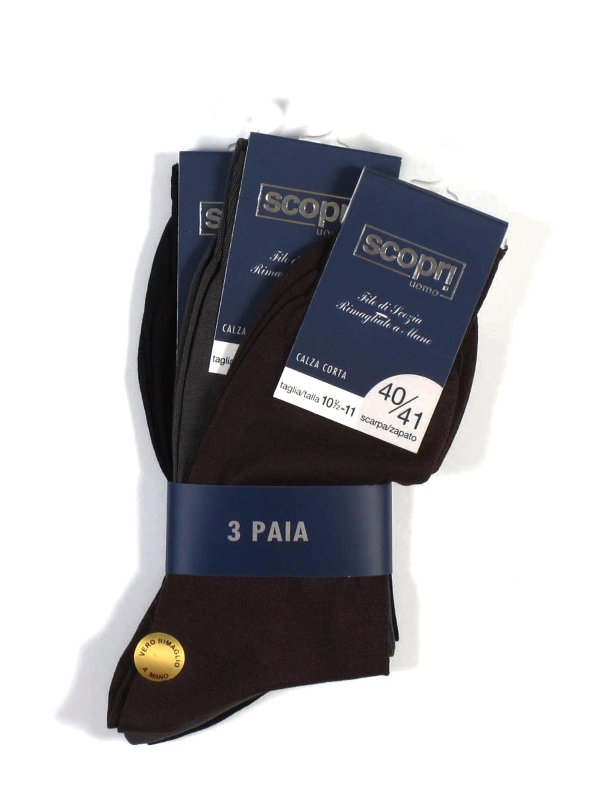 Set 6 Paia Calzini Uomo Corti In Puro Cotone Filo Di Scozia – Made In Italy, Colori Assortiti (Blu, Grigio, Nero)