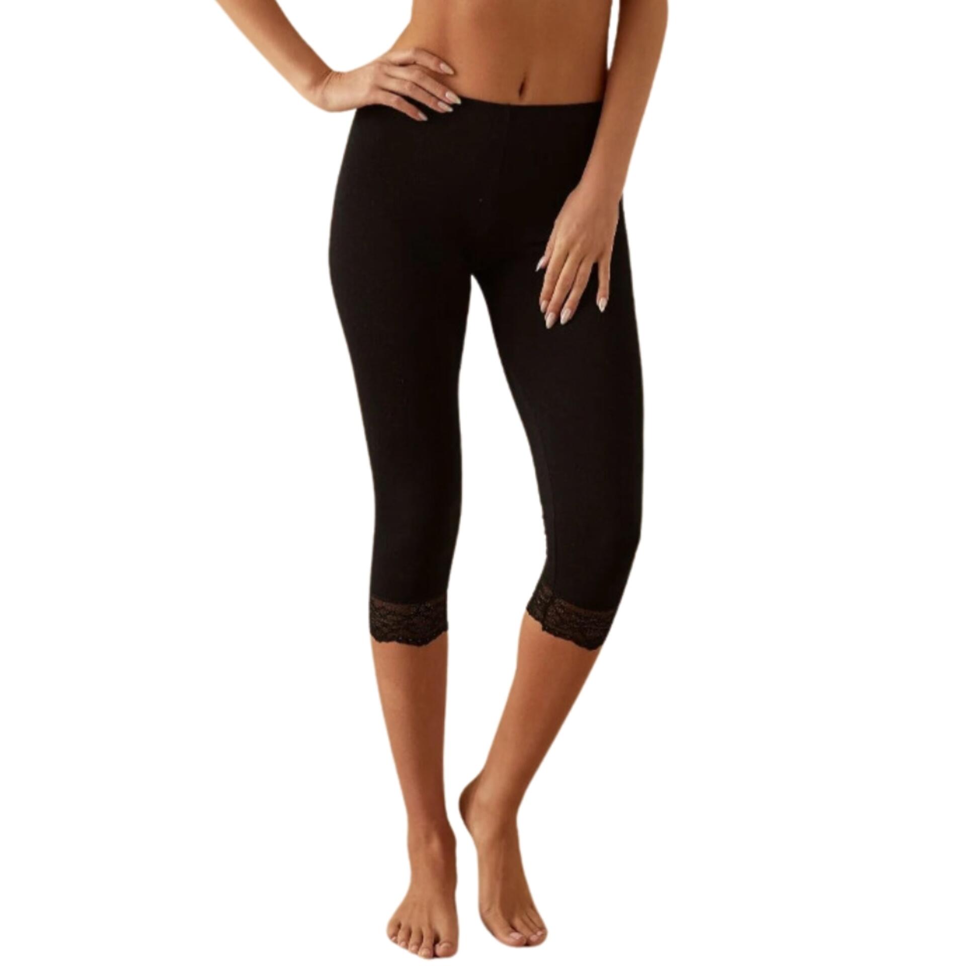 Leggings Capri Donna In Cotone Stretch - Nero Taglia L, Comfort Estivo
