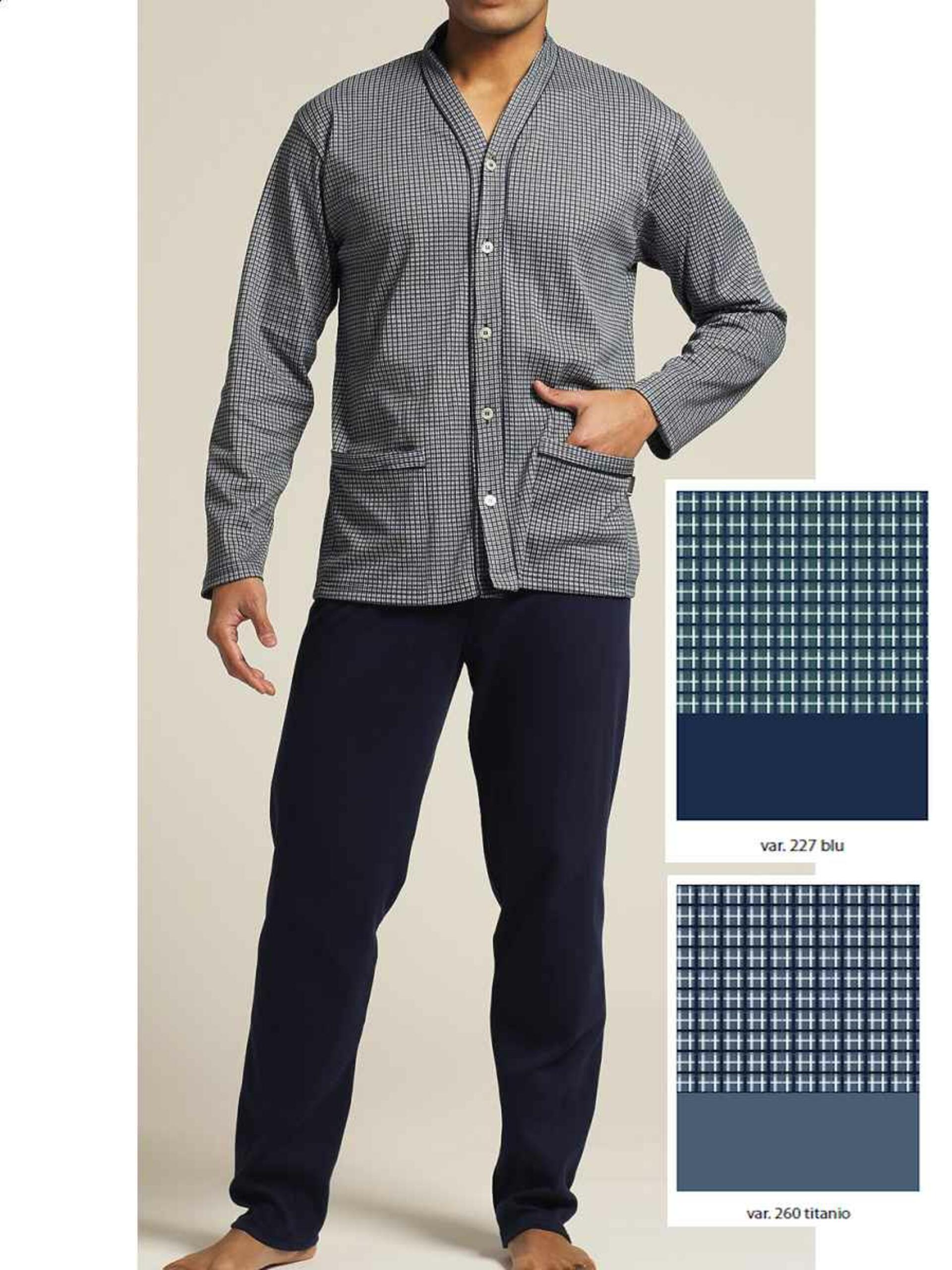 Pigiama Uomo AMBIZIONE In Puro Cotone Leggero – Maniche Lunghe, Colletto Serafino, Tinta Unita, Made In Italy