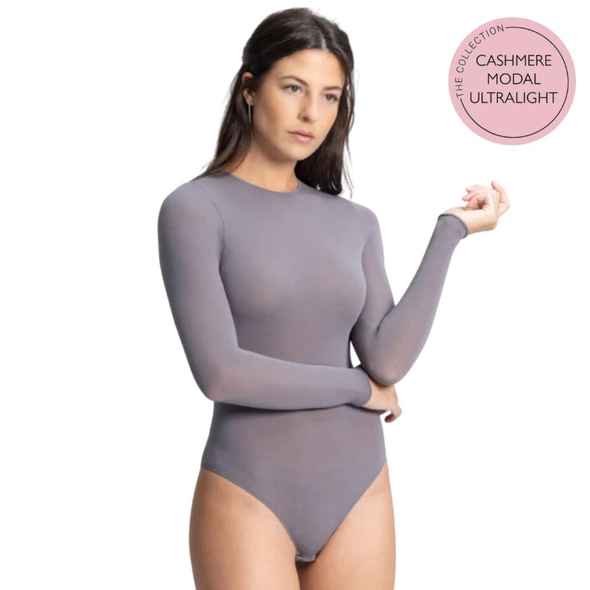 Body Intimo Donna Trasparente Lucido &ndash; Manica Lunga, Girocollo, 70% Nylon 30% Spandex