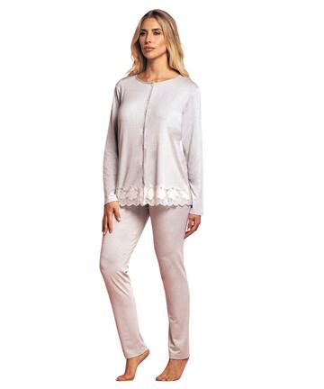 Pigiama donna aperto in viscosa e pizzo Andra 121 - SITE_NAME_SEO