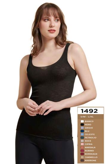Canottiera donna spalla larga in lane e seta plissè Egi 1492 - SITE_NAME_SEO