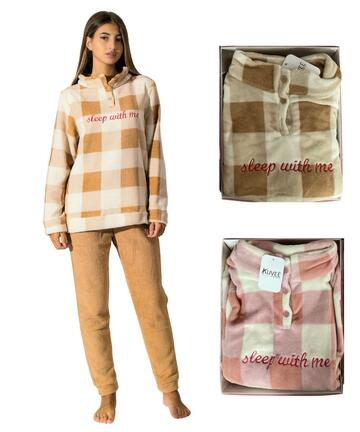 Pigiama donna in caldo pile coral Kuvee' 21501 - SITE_NAME_SEO