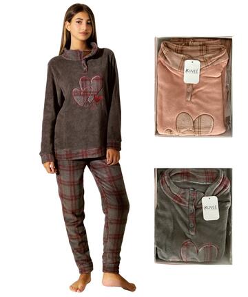 Pigiama donna in caldo pile coral Kuvee' 21503 - SITE_NAME_SEO