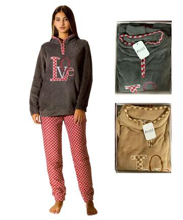 Pigiama donna in caldo pile coral Kuvee' 21508 - SITE_NAME_SEO