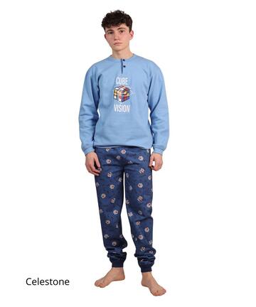 Gary 4047 Warmer Pyjama aus Baumwollfleece für Jungen, 12–16 Jahre - SITE_NAME_SEO