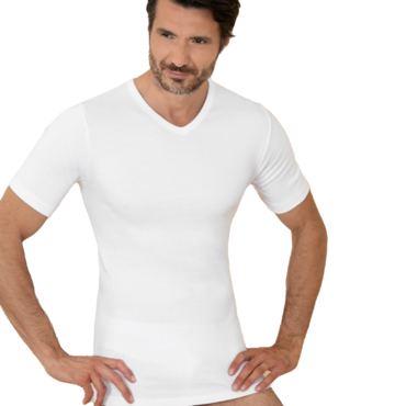 T-shirt uomo manica corta scollo a v in cotone felpato Club88 420007 Bianco - SITE_NAME_SEO