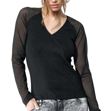 Women's under-jacket sweater in ribbed viscose and tulle Jadea 4655 - SITE_NAME_SEO