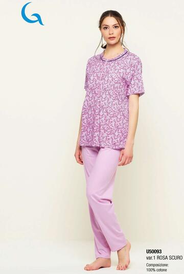 Women's short-sleeved pajamas and long trousers in Gary U50093 cotton jersey - SITE_NAME_SEO