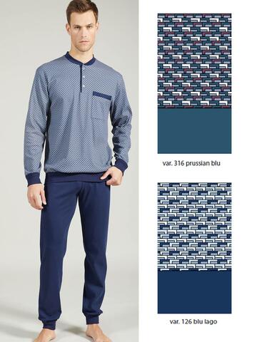 Pigiama Uomo Normann In Spugna A Righe Grigio Mélange – Maniche Lunghe Con Polsini – Taglia 54