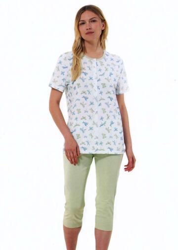 Women's short-sleeved open pajamas in Linclalor cotton jersey 75105 - SITE_NAME_SEO