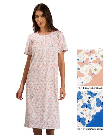 Camicia da notte donna in jersey di cotone a manica corta Linclalor 75204 - SITE_NAME_SEO