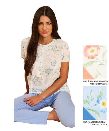 Pigiama donna a serafino con manica corta in jersey di cotone Linclalor 75370 - SITE_NAME_SEO