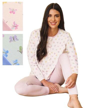 Pigiama donna manica lunga a serafino in jersey di cotone Linclalor 75390 - SITE_NAME_SEO