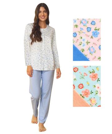 Pigiama donna aperto a manica lunga in jersey di cotone Linclalor 75410 - SITE_NAME_SEO