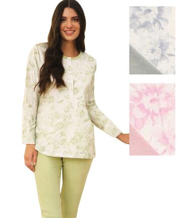 Pigiama donna manica lunga a serafino in jersey di cotone Linclalor 75481 - SITE_NAME_SEO
