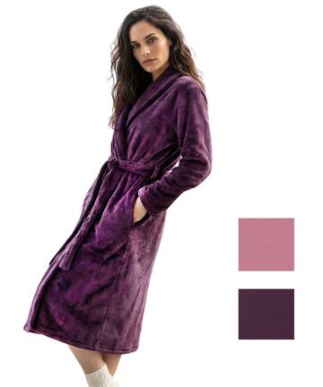 Vestaglia donna incrociata in caldo pile coral Linclalor 88854 - SITE_NAME_SEO