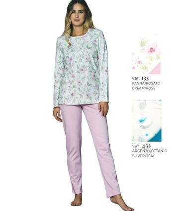 Linclalor 92222 Damen-Henley-Pyjama aus warmem Baumwolljersey - SITE_NAME_SEO