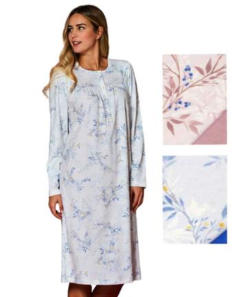 Camicia Da Notte Camille In Jersey Di Cotone Con Stampa Floreale, Manica Corta, Taglia 42-44, Colore Aqua