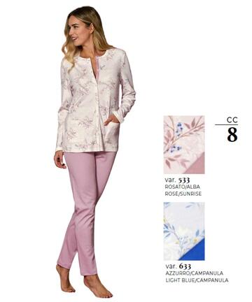 Linclalor 92235 Damen-Pyjama mit offener Öffnung aus warmem Baumwolljersey - SITE_NAME_SEO