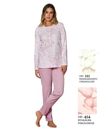 Linclalor 92240 Damen-Henley-Pyjama aus warmem Baumwolljersey - SITE_NAME_SEO