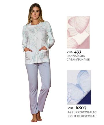 Pigiama donna aperto in jersey di cotone caldo Linclalor 92241 - SITE_NAME_SEO