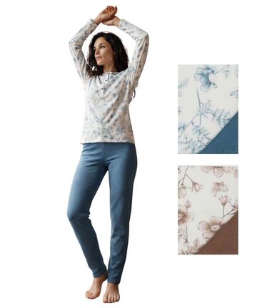 Pigiama donna a serafino in jersey di cotone caldo Linclalor 92396 - SITE_NAME_SEO