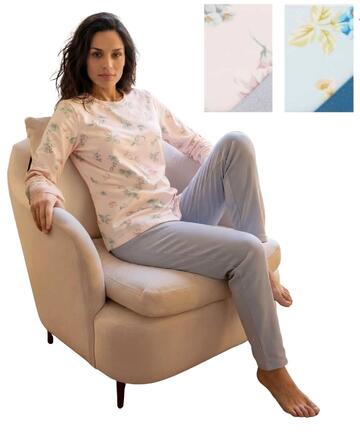 Pigiama donna a serafino in jersey di cotone caldo Linclalor 92400 - SITE_NAME_SEO