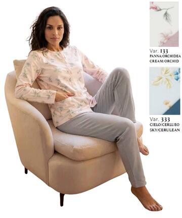 Pigiama donna aperto in jersey di cotone caldo Linclalor 92401 - SITE_NAME_SEO