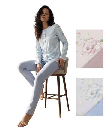 Pigiama donna aperto in jersey di cotone caldo Linclalor 92416 - SITE_NAME_SEO