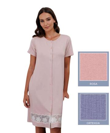 Camicia da notte donna APERTA a manica corta in viscosa e pizzo Andra 9971 - SITE_NAME_SEO