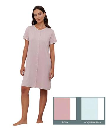 Camicia da notte donna APERTA a manica corta in viscosa e pizzo Andra 9983 - SITE_NAME_SEO