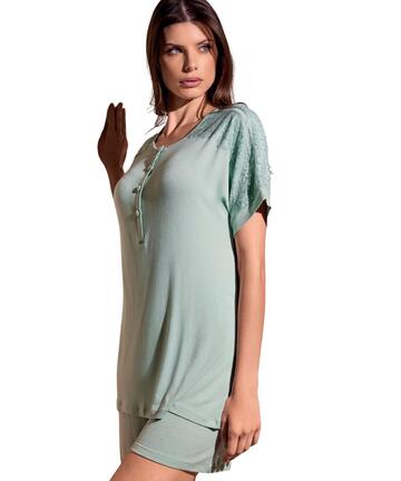 Pigiama donna a manica corta in viscosa e pizzo Lormar AJO654110 - SITE_NAME_SEO