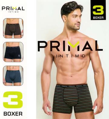 Primal B330 Tri-pack men's boxer shorts in stretch cotton - SITE_NAME_SEO
