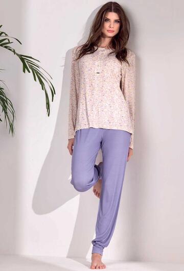 Pigiama donna a manica lunga in viscosa stampata Lormar Coriander COR652573 - SITE_NAME_SEO