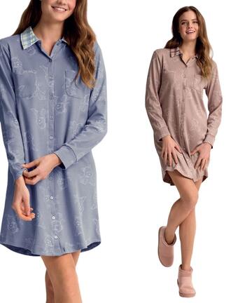 Camicia da notte aperta in jersey di cotone caldo Infiore Doggie Check DGG634598 - SITE_NAME_SEO