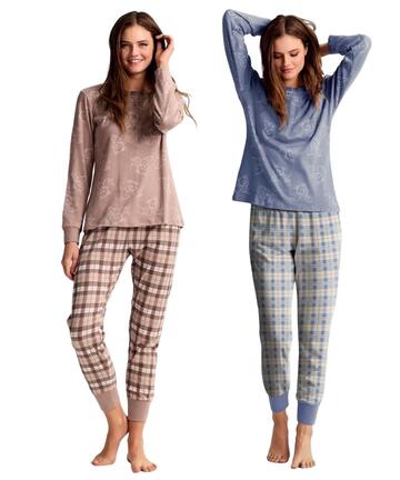 Pigiama donna in jersey di cotone caldo Infiore Doggie Check DGG654596 - SITE_NAME_SEO