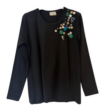 SUÉTER DE MANGA LARGA CON LENTEJUELAS Y FLORA PARA MUJER FB2708 - SITE_NAME_SEO