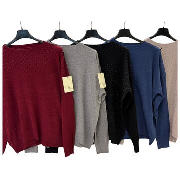 FLORA FL4010 DAMEN-RUNDHALSPULLOVER MIT STRASS - SITE_NAME_SEO