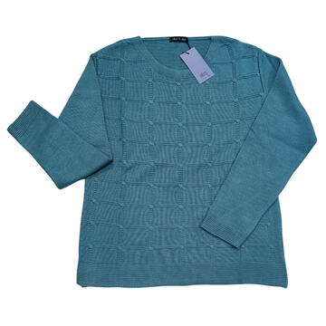 WOMEN'S CREW NECK SWEATER IN CHECKED KNIT IRIS 25320 - SITE_NAME_SEO