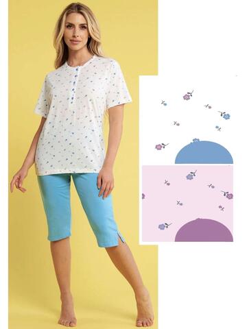 Karelpiu' KC4020 Damen-Pyjama mit kurzen Ärmeln und Capri - SITE_NAME_SEO