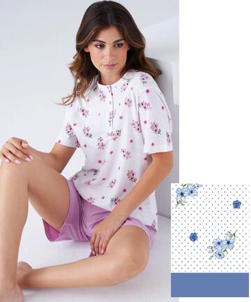 Karelpiu' KC8017 Damen-Pyjama aus Baumwolle mit kurzen Ärmeln - SITE_NAME_SEO