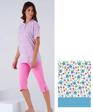 Karelpiu' KC8048 Damen-Pyjama mit kurzen Ärmeln und Bermuda-Muster aus Baumwolljersey - SITE_NAME_SEO