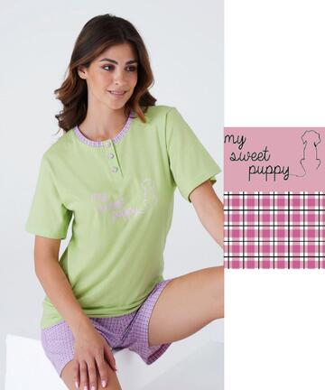Karelpiu' KC8098 Damen-Pyjama, kurzärmlig, Baumwolle - SITE_NAME_SEO