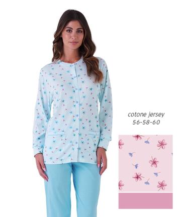 Pigiama donna CALIBRATO aperto in jersey di cotone Karelpiu' KE0053 - SITE_NAME_SEO