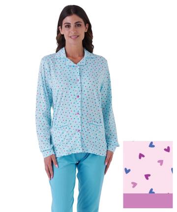 Pigiama donna aperto con colletto in jersey di cotone Karelpiu' KE0081 - SITE_NAME_SEO