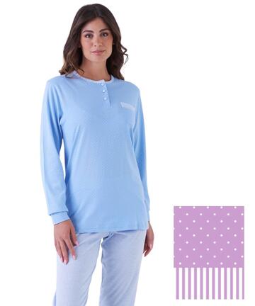 Pigiama donna a serafino in jersey di cotone Karelpiu' KE0085 - SITE_NAME_SEO