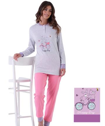 Pigiama donna a serafino in jersey di cotone Karelpiu' KE0138 - SITE_NAME_SEO