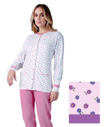 08 Karelpiu' KF9008 Damen-Pyjama mit offenem Griff aus warmem Baumwolljersey - SITE_NAME_SEO