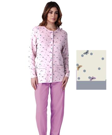 Pigiama donna aperto in jersey di cotone caldo Karelpiu KF9033